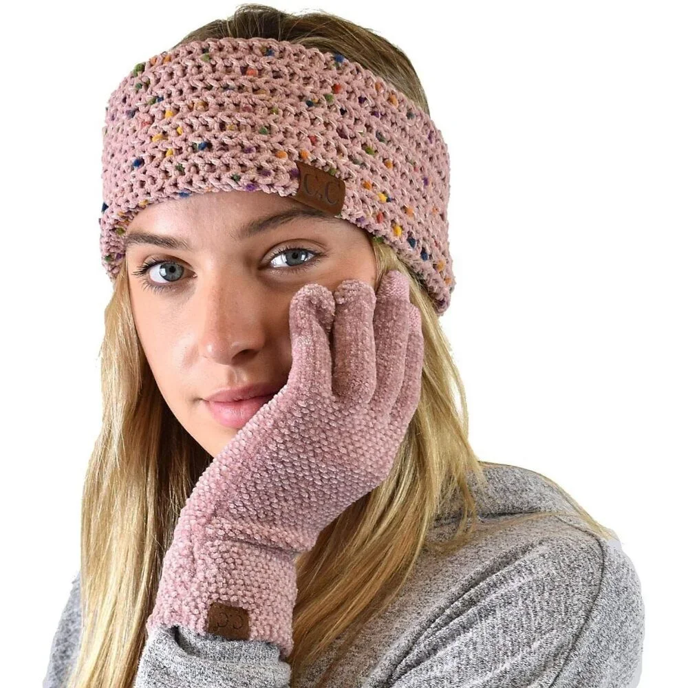 Women's Rose Winter Warm Eco-friendly Knit Chenille Touchscreen Texting Gloves